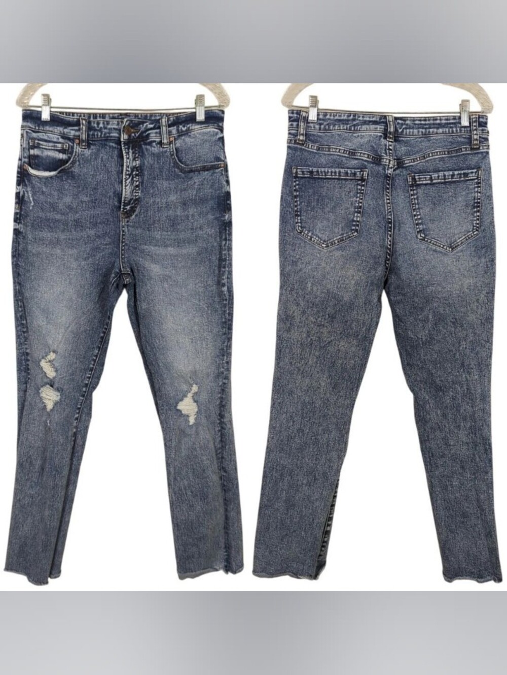 Classic Straight-Leg Distressed Blue Jeans